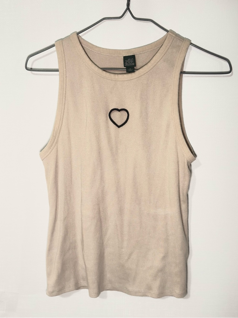 wild fable Tan Beige Ribbed Tank Top with Black Heart Cutout SIZE M